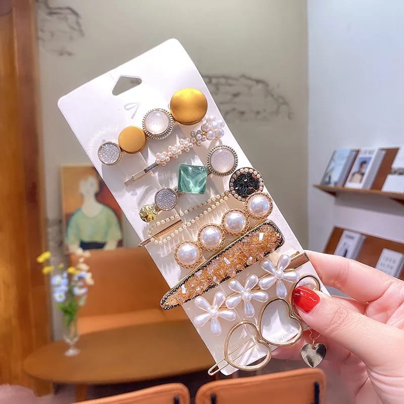 Premium Korean Crystal and Pearl Hairpins (Pack of 8) - All-In-One Store