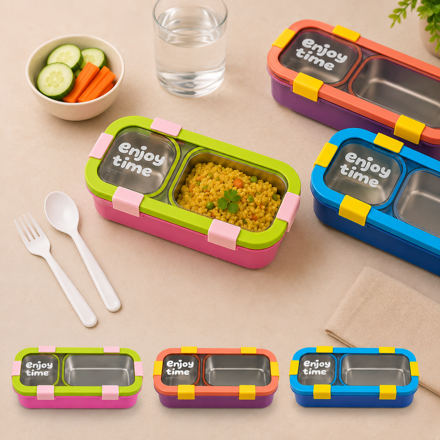 Spill-Proof Insulated 2-Compartment Lunch Box with Cutlery