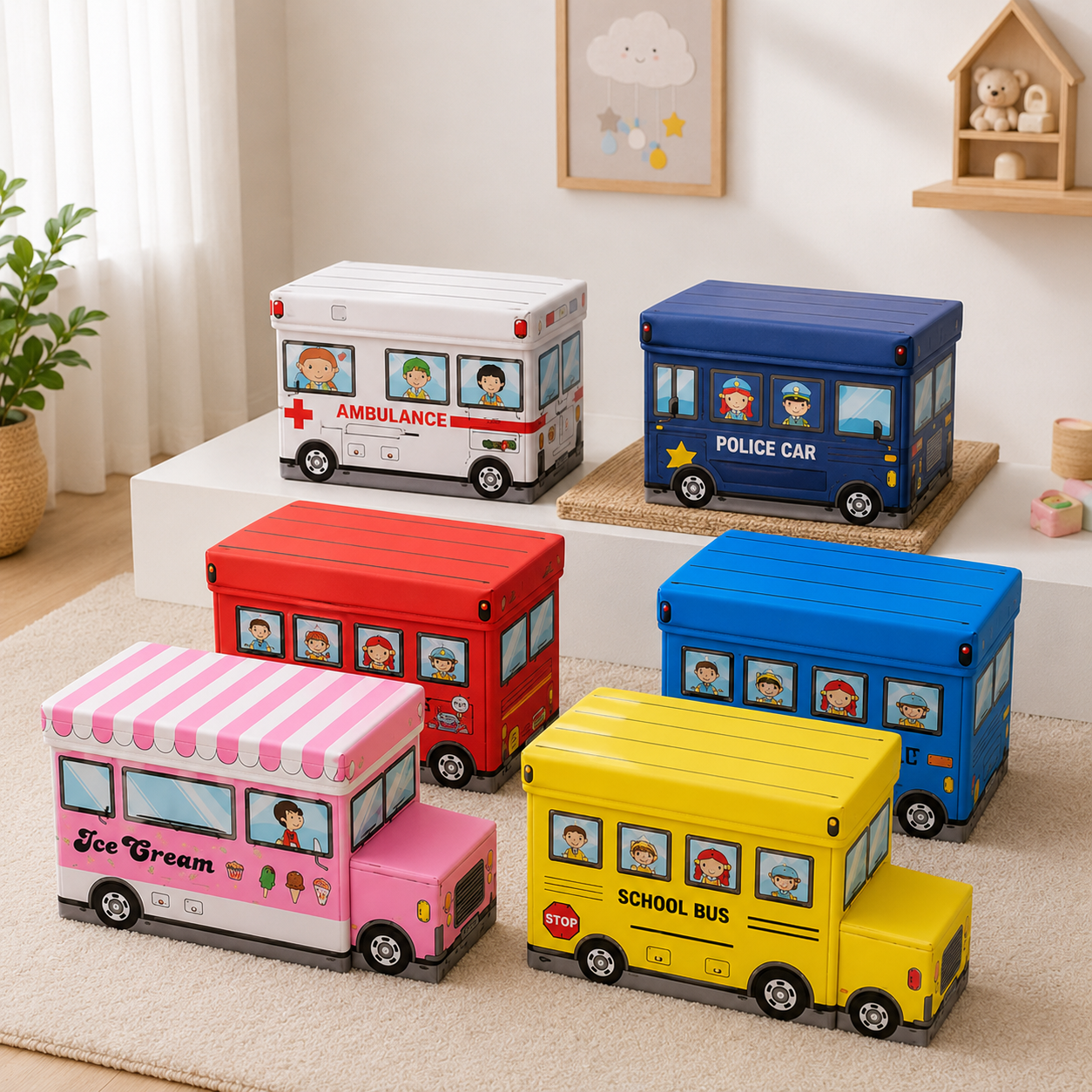 Kids’ Foldable 2-Compartment Vehicle Storage Box & Seat