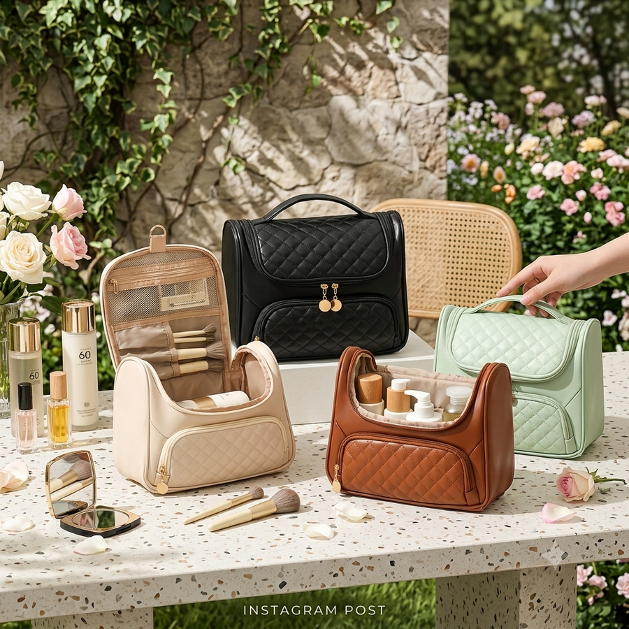 Hanging Toiletry Bag with Built-In Hook & Waterproof Exterior
