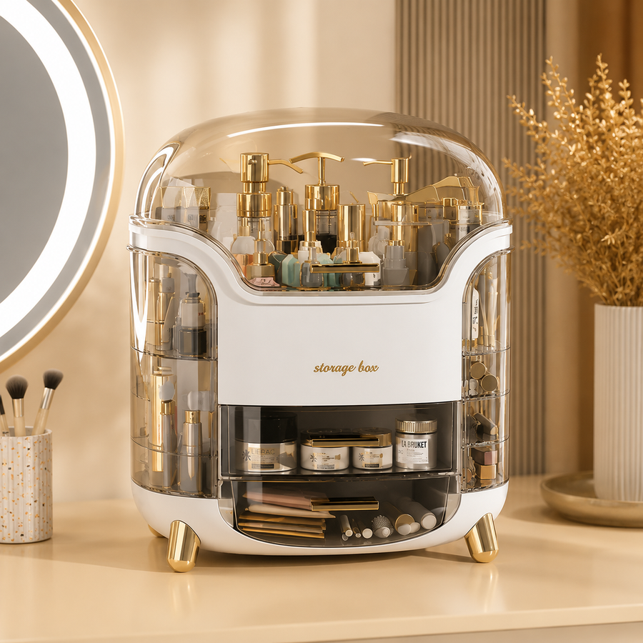 Luxury desktop Cosmetic Organizer with Dustproof Lid & Drawers