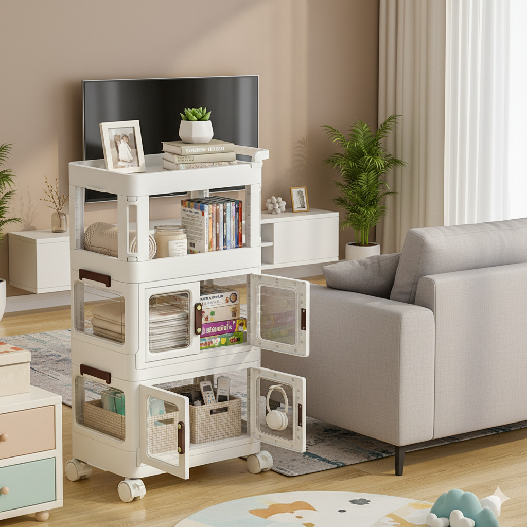 Rolling storage cart with wheel