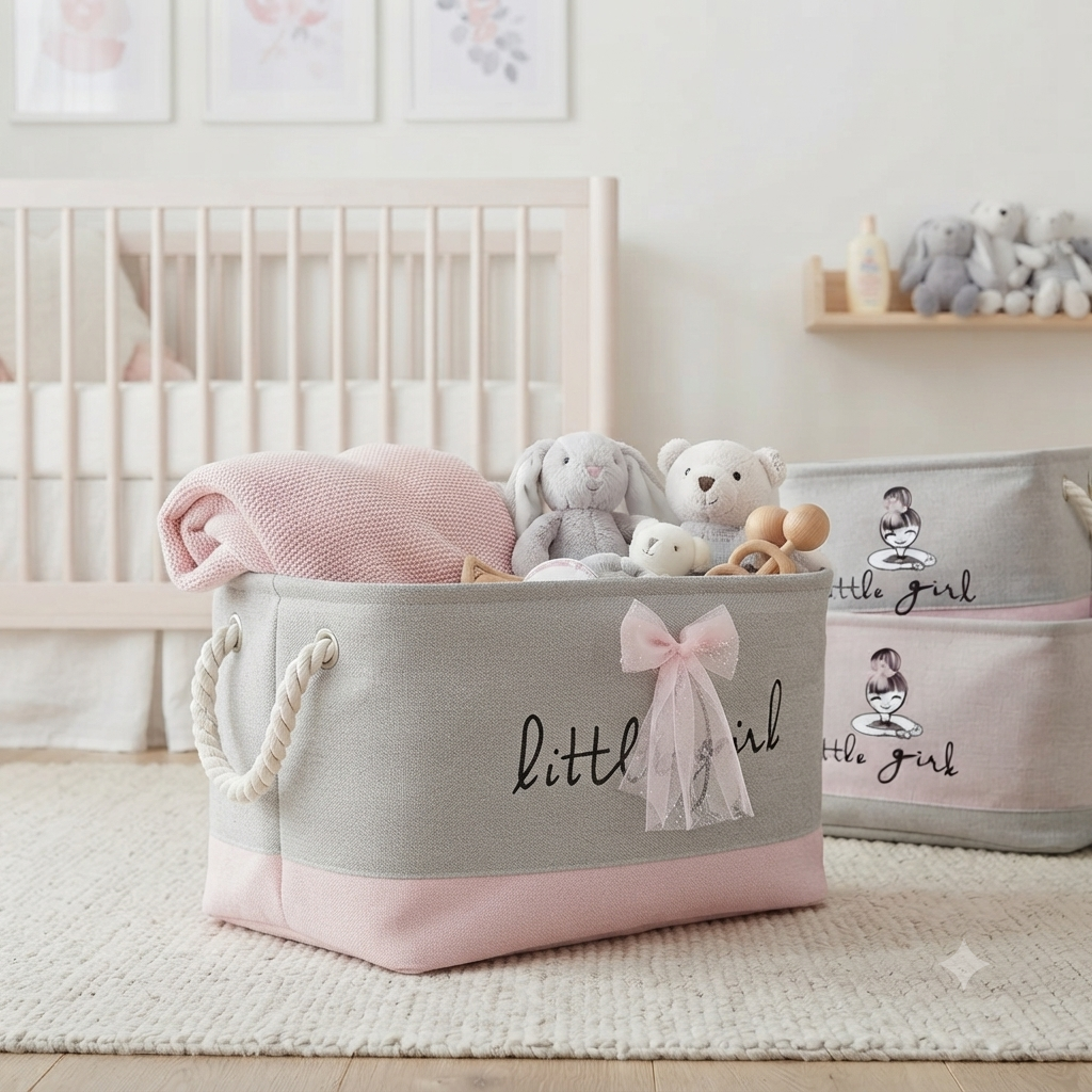Little Girl Toy & Nursery Storage Basket with Rope Handles