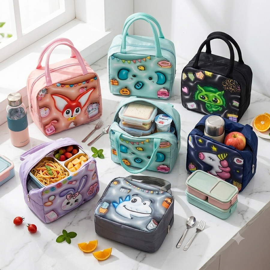 Kids' Foil-Lined Cartoon Lunch Bag with Carry Handles