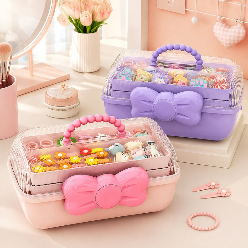 cute 3-Tier Fold-Out Hair Accessory Organizer with Clear Lid