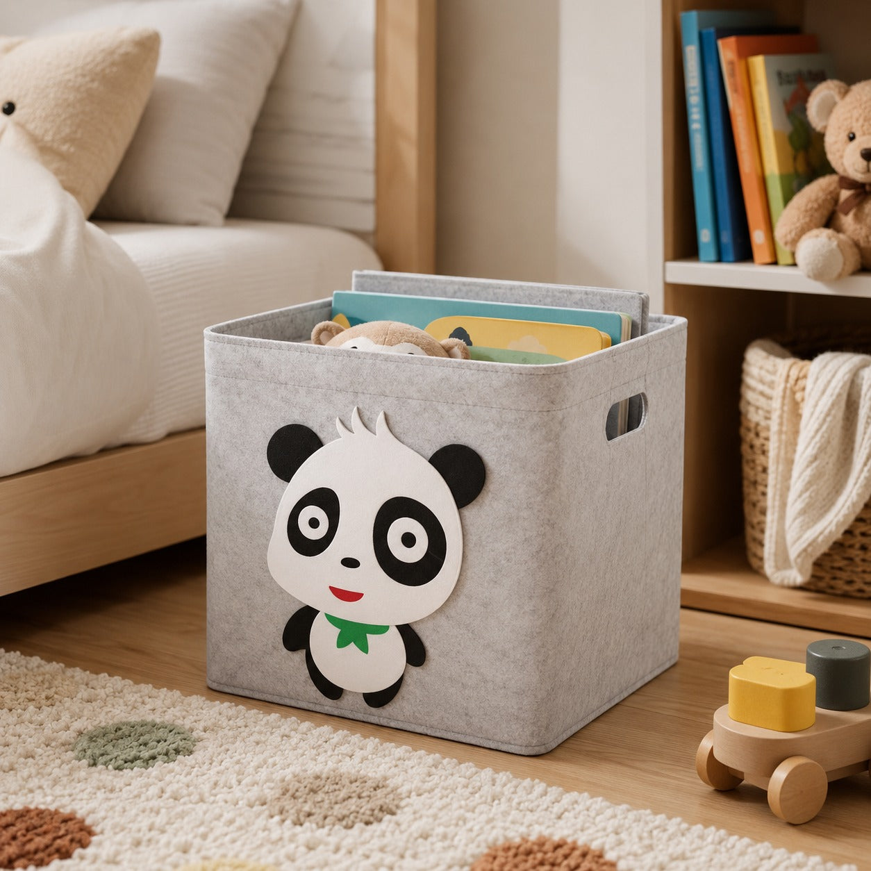 Open-Top Kids’ Storage Cube with Animal Design & Side Handles