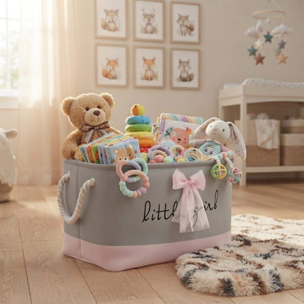 Little Girl Toy & Nursery Storage Basket with Rope Handles