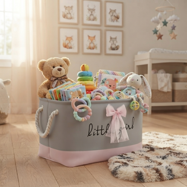 Little Girl Toy & Nursery Storage Basket with Rope Handles
