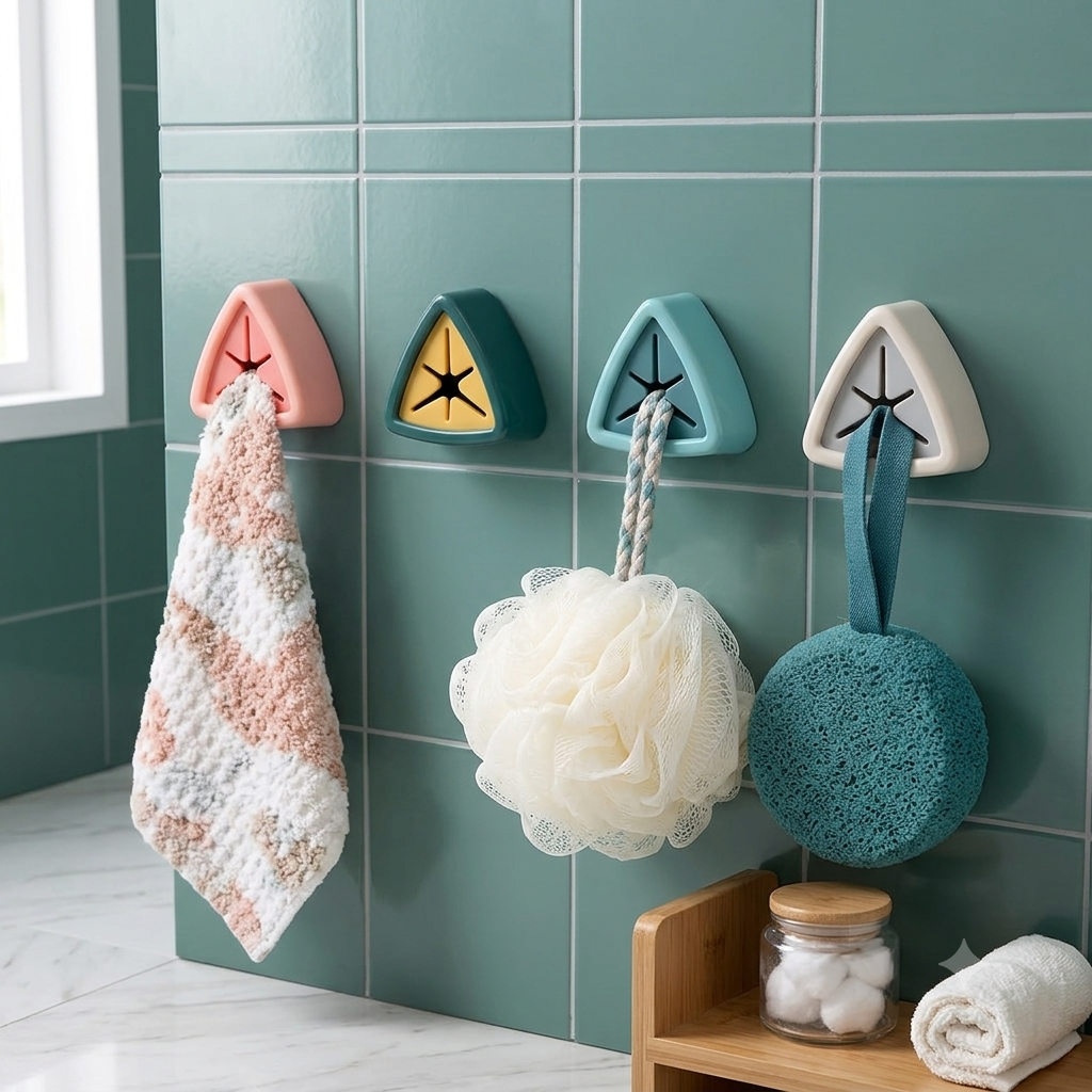 Self-Adhesive Push-In Towel Holder with Silicone Grip