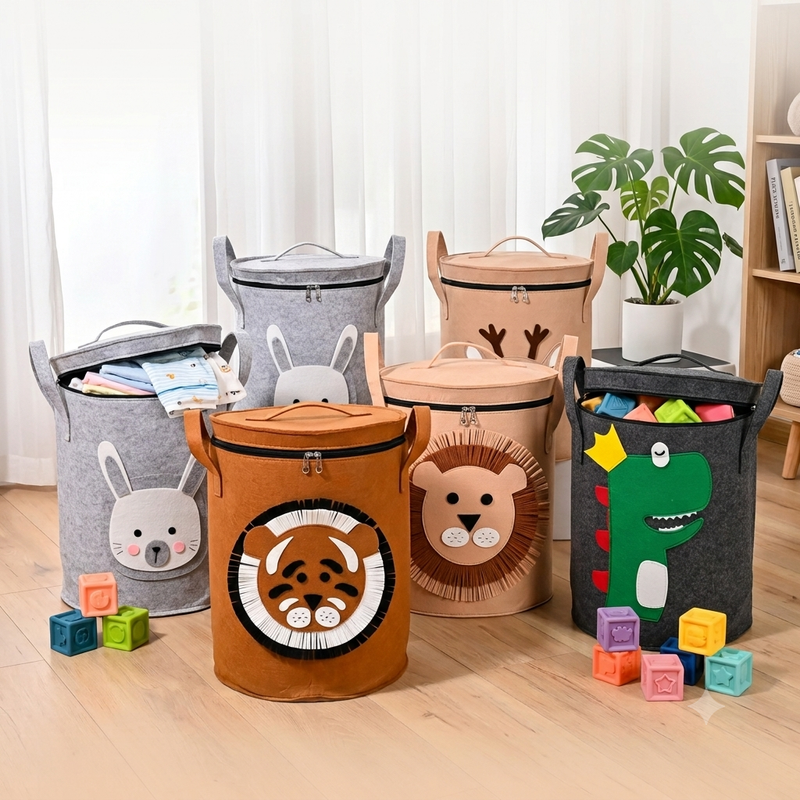 Zippered Kids’ Animal Storage Bin with Foldable Design