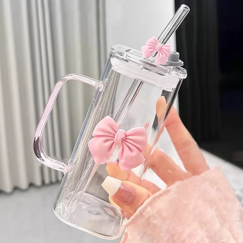 Clear Bow Glass With Lid And Straw
