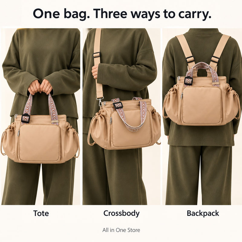 15-Pocket 3-in-1 Organiser Bag – Tote, Crossbody & Backpack