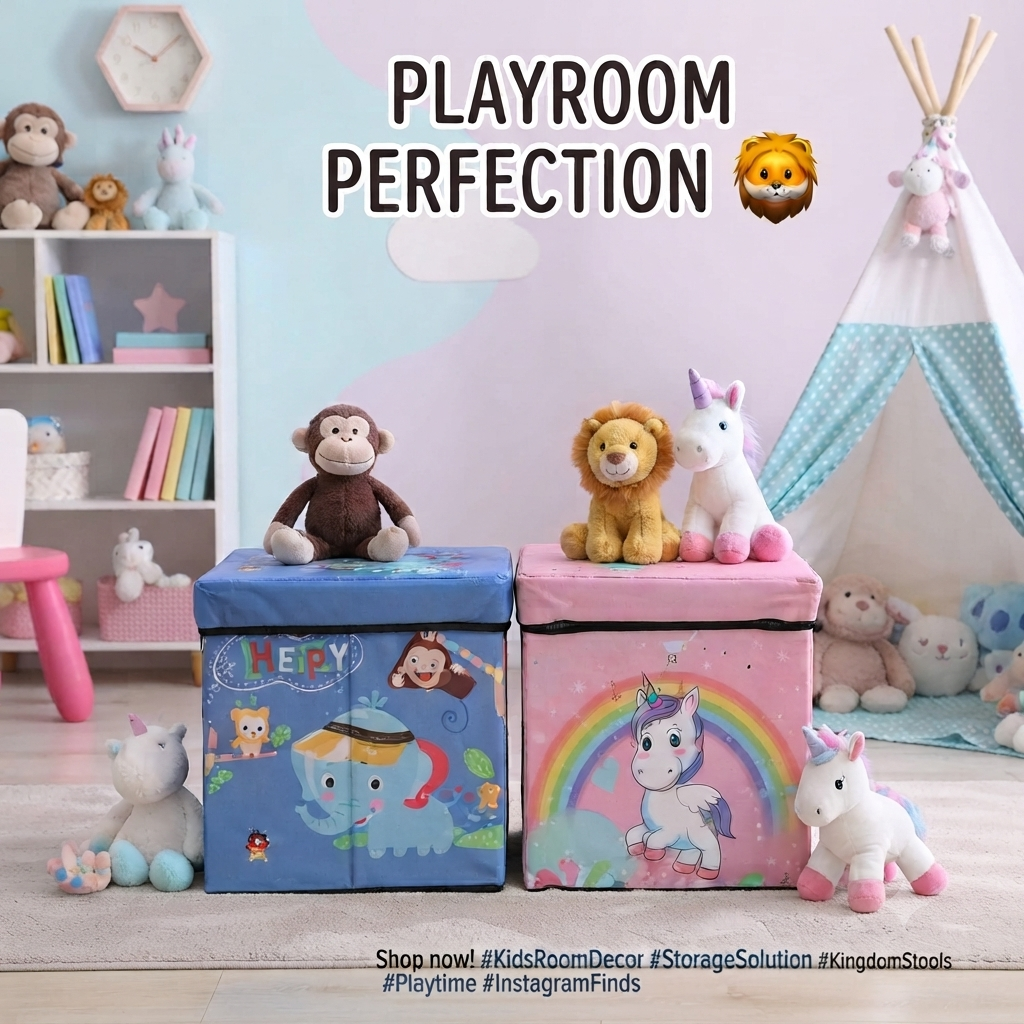 Foldable Kids’ Toy Storage Box & Seat with Cushioned Lid