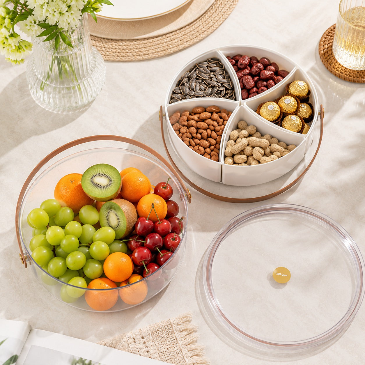 2-in-1 Carry & Serve Snack Bowl with Removable 5-Compartment Insert