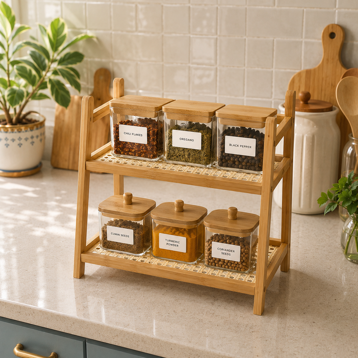 2-Tier Countertop Bamboo Shelf
