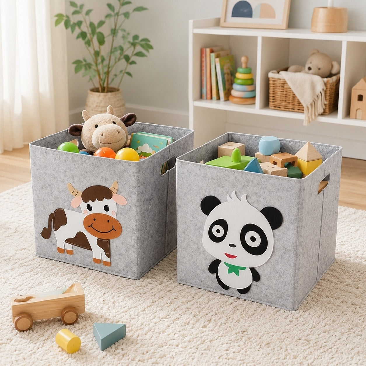 Open-Top Kids’ Storage Cube with Animal Design & Side Handles