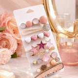 Premium Korean Crystal and Pearl Hairpins (Pack of 8)