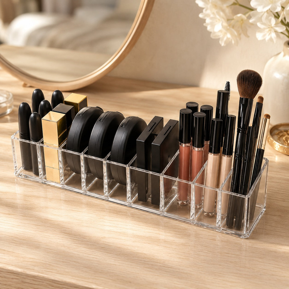 8-Compartment Clear Acrylic Makeup & Vanity Organizer