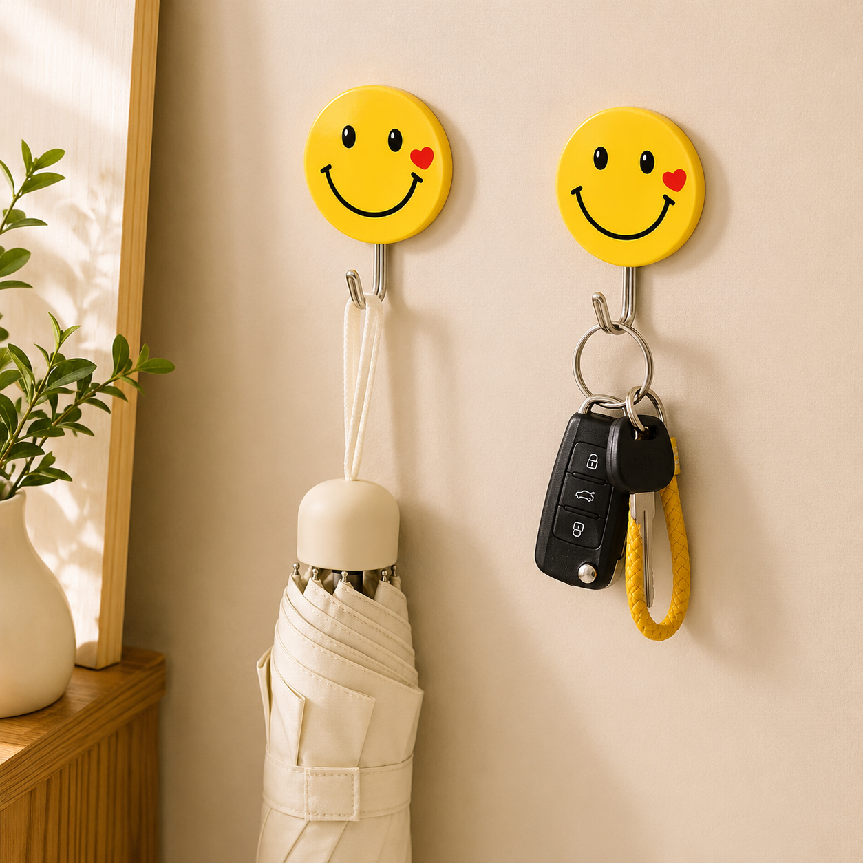 3-Piece Self-Adhesive Smiley Face Wall Hook Set