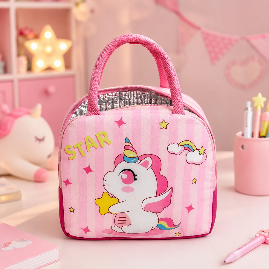Kids Foil-Lined Cartoon Lunch Bag with Carry Handles
