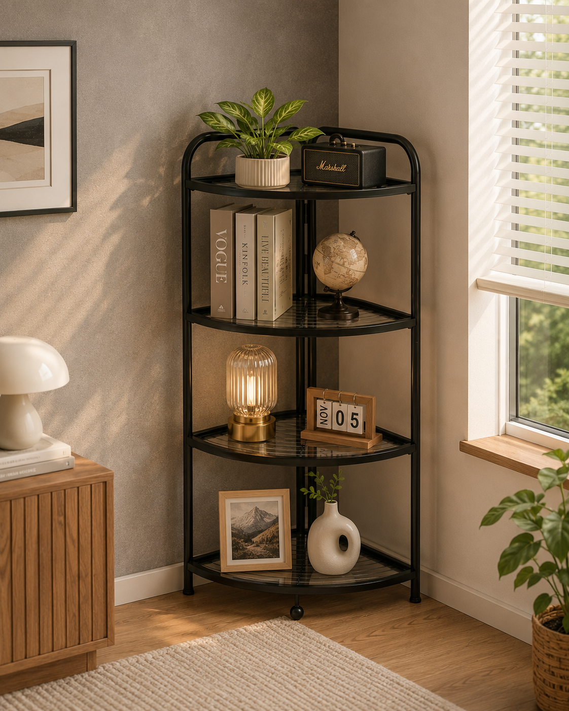 Foldable Metal Corner Shelf – 3 & 4 Tier