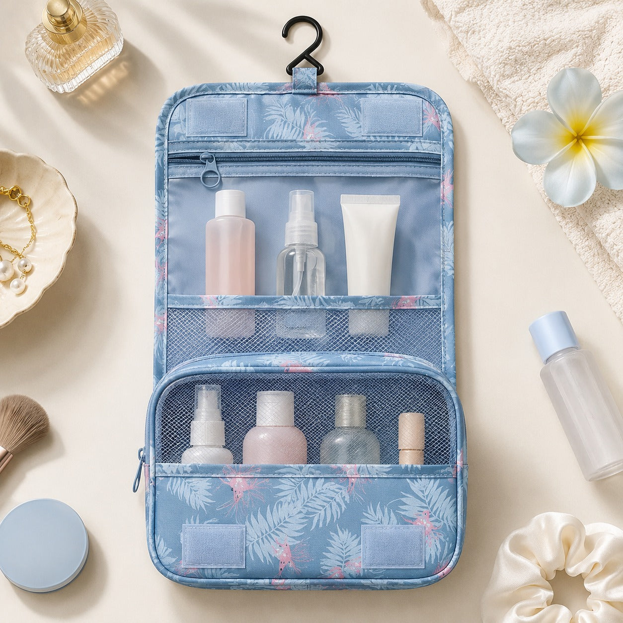 Foldable Hanging Travel Toiletry Organizer with Hook