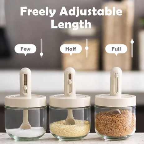 Spice & Grain Jar Set with Adjustable Spoon Length (3 Pcs)