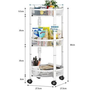 Three-Tier Foldable Kitchen Trolley -Black - All-In-One Store