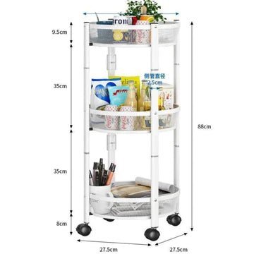 Three-Tier Foldable Kitchen Trolley -Black - All-In-One Store