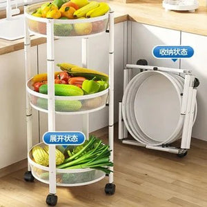 Three-Tier Foldable Kitchen Trolley -Black - All-In-One Store