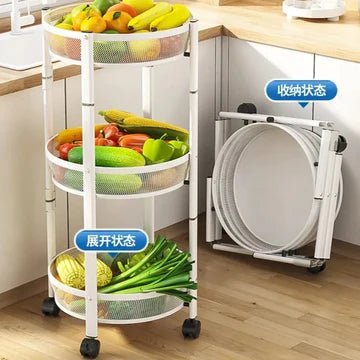 Three-Tier Foldable Kitchen Trolley -Black - All-In-One Store