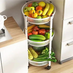 Three-Tier Foldable Kitchen Trolley -Black - All-In-One Store