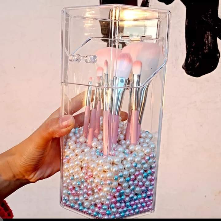 Transparent brush holder with pearls - All-In-One Store