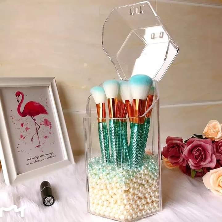 Transparent brush holder with pearls - All-In-One Store