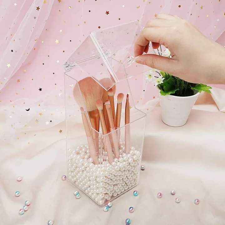 Transparent brush holder with pearls - All-In-One Store