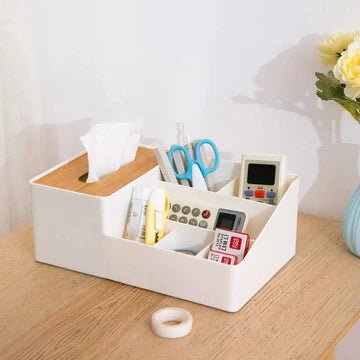 Wood-Topped Multi-Sectional Tissue Holder - All-In-One Store