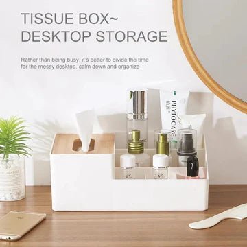Wood-Topped Multi-Sectional Tissue Holder - All-In-One Store