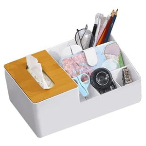 Wood-Topped Multi-Sectional Tissue Holder - All-In-One Store