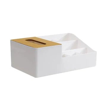 Wood-Topped Multi-Sectional Tissue Holder - All-In-One Store