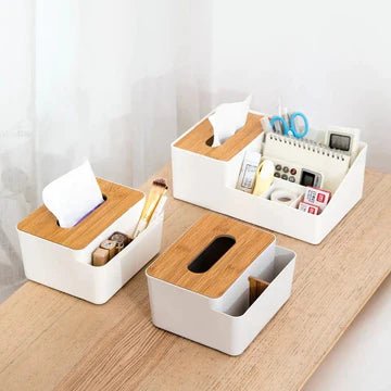 Wood-Topped Multi-Sectional Tissue Holder - All-In-One Store