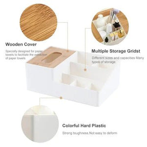 Wood-Topped Multi-Sectional Tissue Holder - All-In-One Store