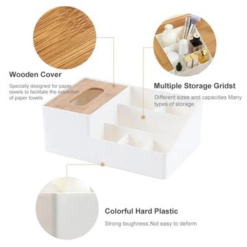 Wood-Topped Multi-Sectional Tissue Holder - All-In-One Store