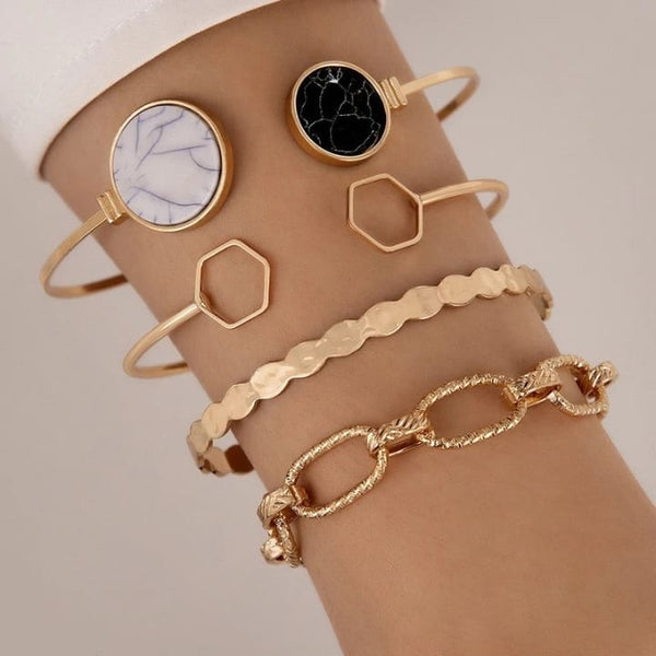 Octagon Curb Chain Bracelet Set (4 pcs)
